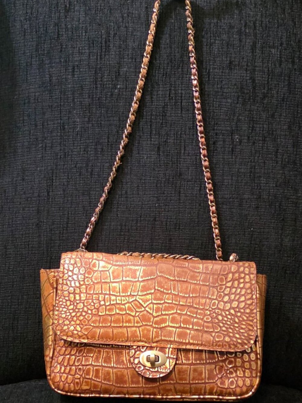 Patricia Nash Lorenza Metallic Gold Tan Brown Leather Bag